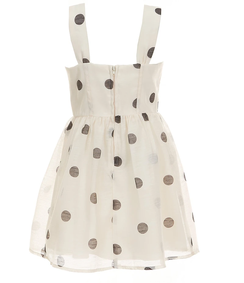 GB Big Girls Dotted Square Neck Sleeveless Faux Corset Dress