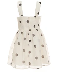 GB Big Girls Dotted Square Neck Sleeveless Faux Corset Dress