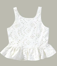 GB Big Girls Sleeveless Cotton Babydoll Eyelet Peplum Top