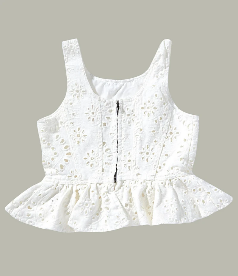GB Big Girls Sleeveless Cotton Babydoll Eyelet Peplum Top