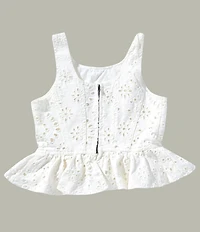 GB Big Girls Sleeveless Cotton Babydoll Eyelet Peplum Top