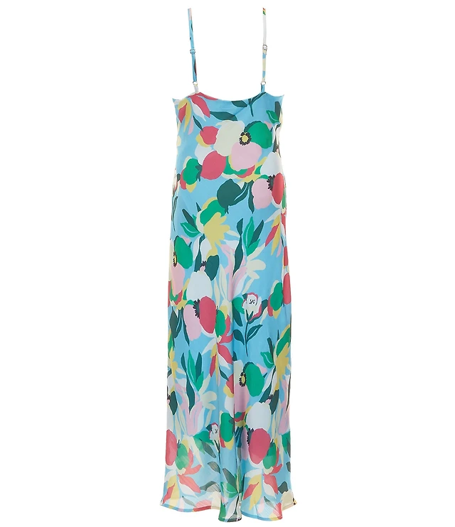 floral cowl neck high slit slip midi dress Green Floral Dress - Floral Satin Dress - Cowl Neck Midi Dress