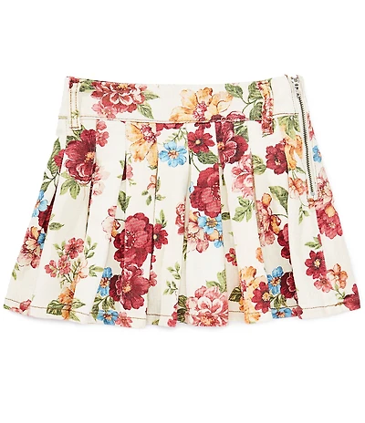 GB Big Girls Floral Pleated Denim Mini Skirt