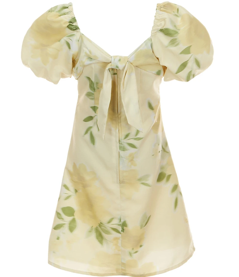 GB Big Girls Floral Print Empire Waist Tie Back Puff Sleeve Dress