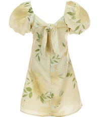 GB Big Girls Floral Print Empire Waist Tie Back Puff Sleeve Dress