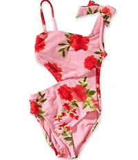 GB Big Girls Floral Print One Shoulder Cut Out One Piece Swimsuit