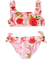 GB Big Girls Floral Print Scrunch Bungee Strap Two-Piece Swimsuit
