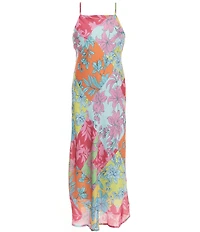 GB Big Girls Floral Print Sleeveless Cowl Neck Midi Slip Dress