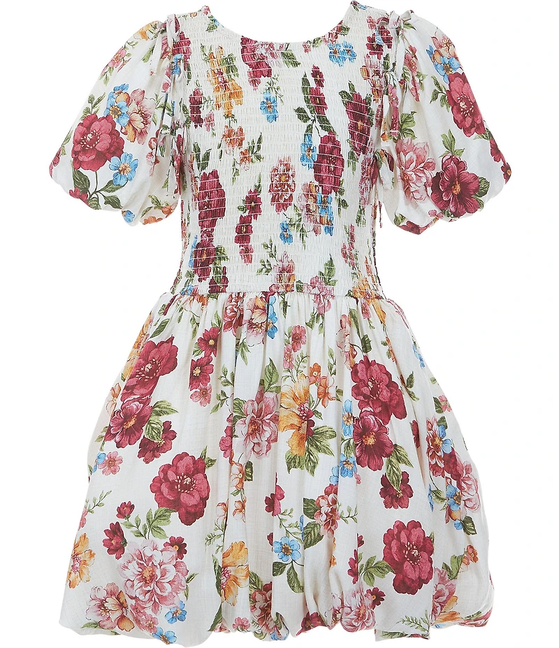 GB Big Girls Floral Short Sleeve Bubble Hem Mini Dress