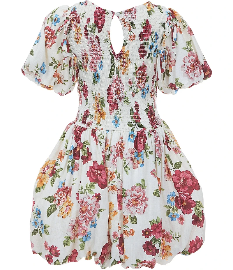 GB Big Girls Floral Short Sleeve Bubble Hem Mini Dress