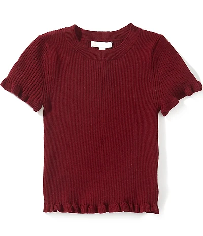 GB Big Girls Knit Short Sleeve Ruffle Hem Sweater