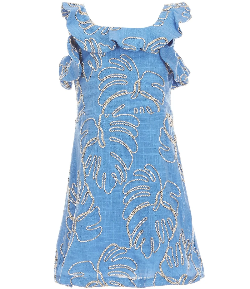 GB Big Girls Leaf Print Square Neck Ruffle Dress