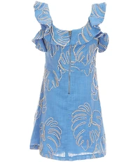 GB Big Girls Leaf Print Square Neck Ruffle Dress