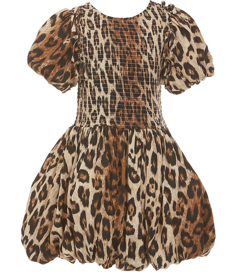 GB Big Girls Leopard Print Short Sleeve Bubble Hem Mini Dress