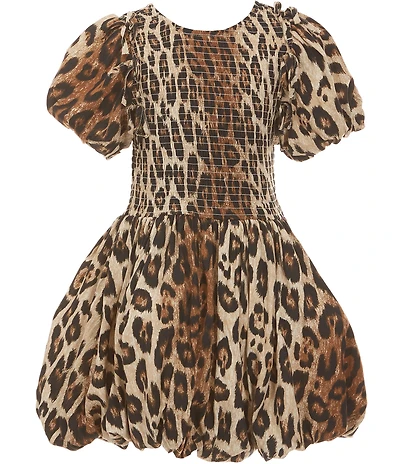 GB Big Girls Leopard Print Short Sleeve Bubble Hem Mini Dress