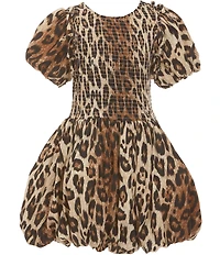 GB Big Girls Leopard Print Short Sleeve Bubble Hem Mini Dress