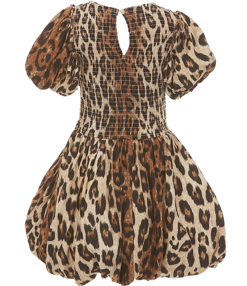 GB Big Girls Leopard Print Short Sleeve Bubble Hem Mini Dress