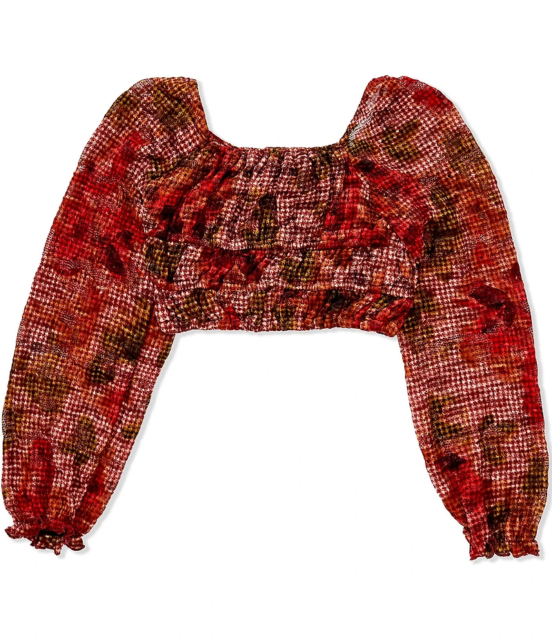 GB Big Girls Long Sleeve Off The Shoulder Floral Print Woven Top