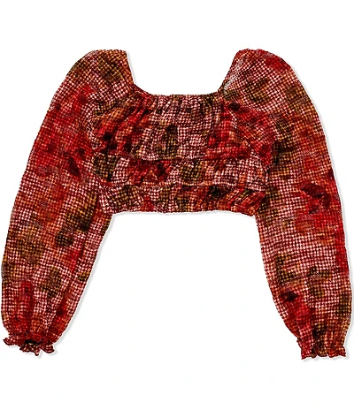 GB Big Girls Long Sleeve Off The Shoulder Floral Print Woven Top