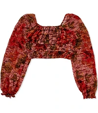 GB Big Girls Long Sleeve Off The Shoulder Floral Print Woven Top