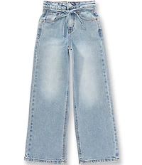 GB Big Girls Mid Rise Tie Waist Wide Leg Denim Jeans