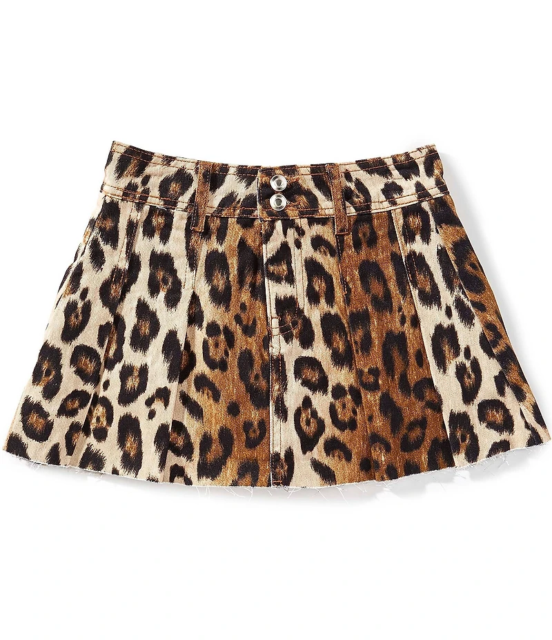 GB Big Girls Pleated Denim Cheetah Print Mini Skirt