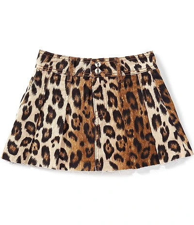 GB Big Girls Pleated Denim Cheetah Print Mini Skirt