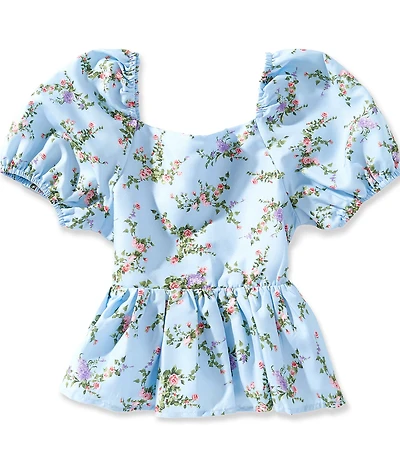 GB Big Girls Puff Sleeve Floral Woven Babydoll Top