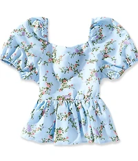 GB Big Girls Puff Sleeve Floral Woven Babydoll Top
