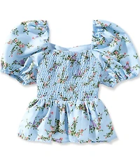 GB Big Girls Puff Sleeve Floral Woven Babydoll Top