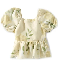 GB Big Girls Puff Sleeve Floral Babydoll Top