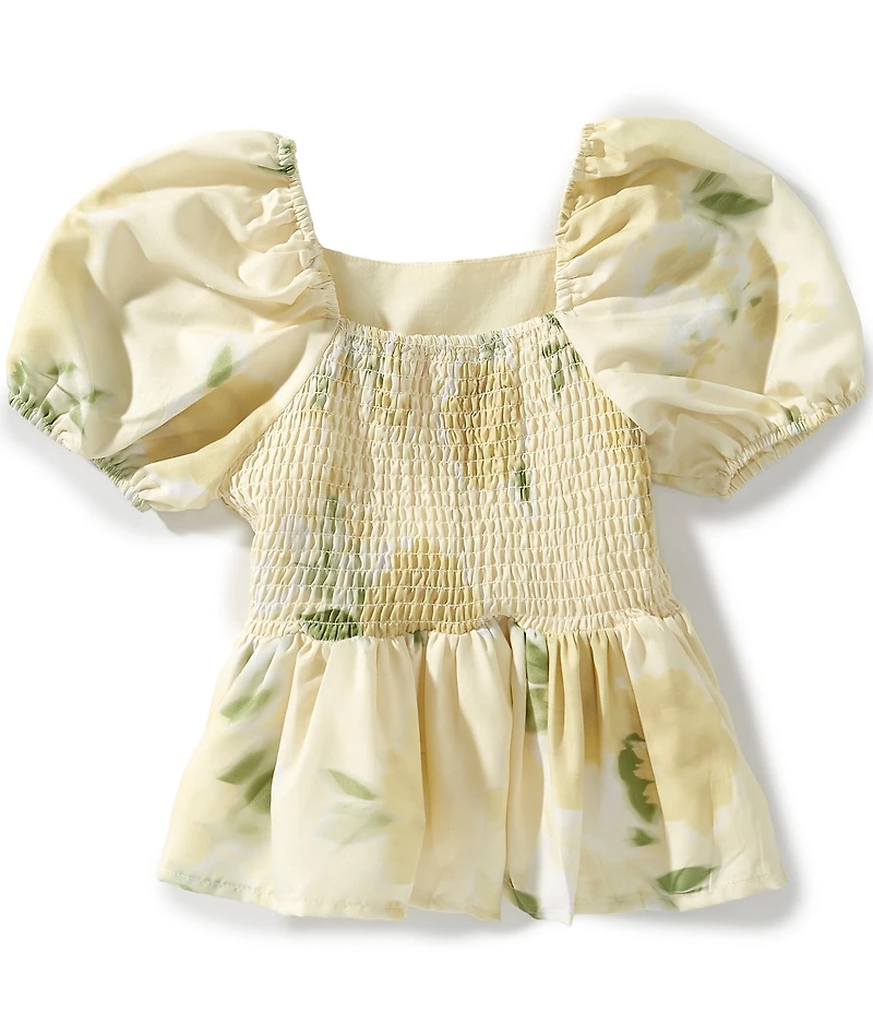 GB Big Girls Puff Sleeve Floral Babydoll Top