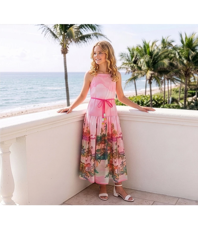GB Big Girls Sleeveless Border Print Maxi Dress