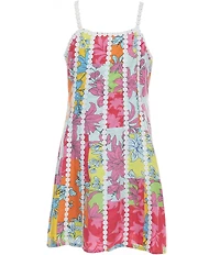 GB Big Girls Sleeveless Floral Print Ric Rac Trim Dress