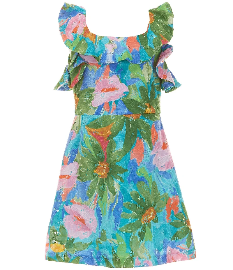 GB Big Girls Square Neck Ruffle Dress Floral Print