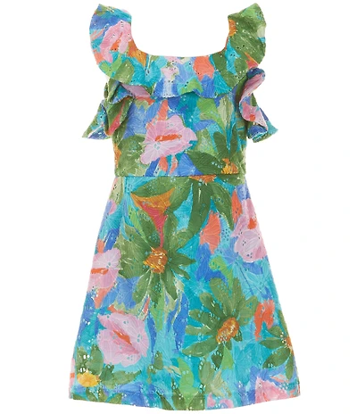 GB Big Girls Square Neck Ruffle Dress Floral Print