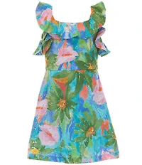 GB Big Girls Square Neck Ruffle Dress Floral Print