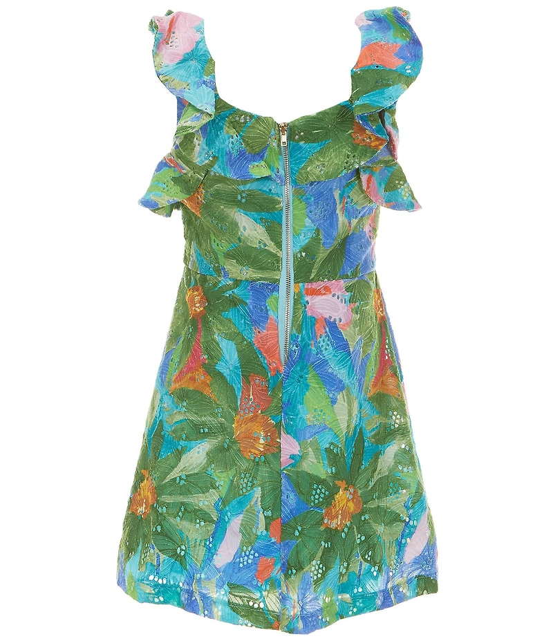 GB Big Girls Square Neck Ruffle Dress Floral Print