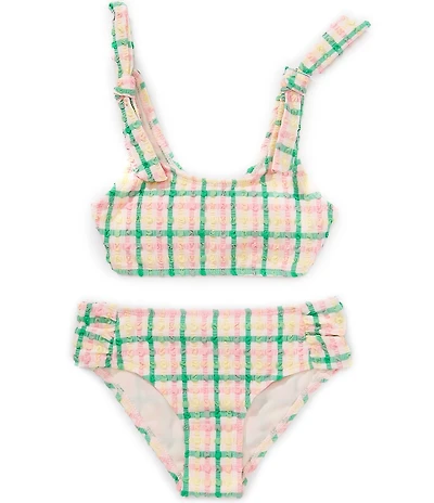 GB Big Girls Swim Seersucker Tie Shoulder Two Piece Swimsuit