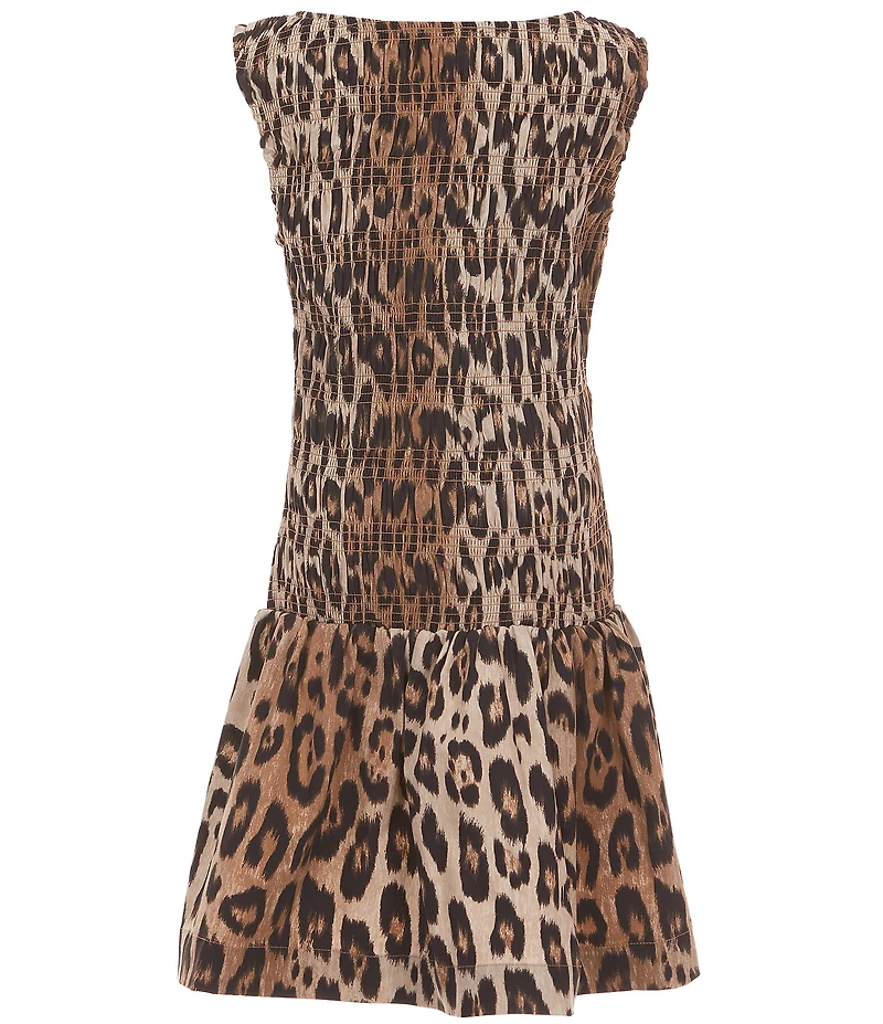GB Big Girls Sydney Scrunch Cheetah Print Sleeveless Dropwaist Dress