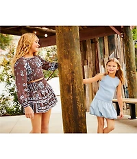 GB Big Girls Western Floral Print Smocked Shirred Waist Mini Skirt