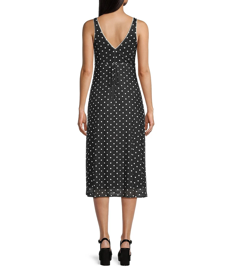 GB Bow Detail Mesh Tie Back Polka Dotted Midi Dress