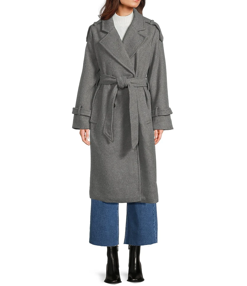 GB Brushed Notch Lapel Belted Trench Coat
