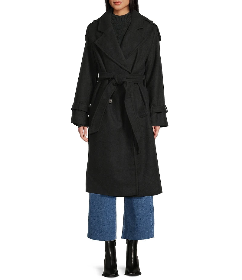 GB Brushed Notch Lapel Belted Trench Coat