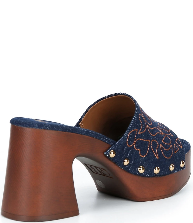 GB Buck-Aroo 2 Denim Studded Wood Platform Sandals