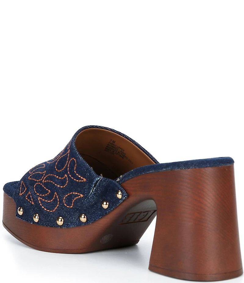 GB Buck-Aroo 2 Denim Studded Wood Platform Sandals