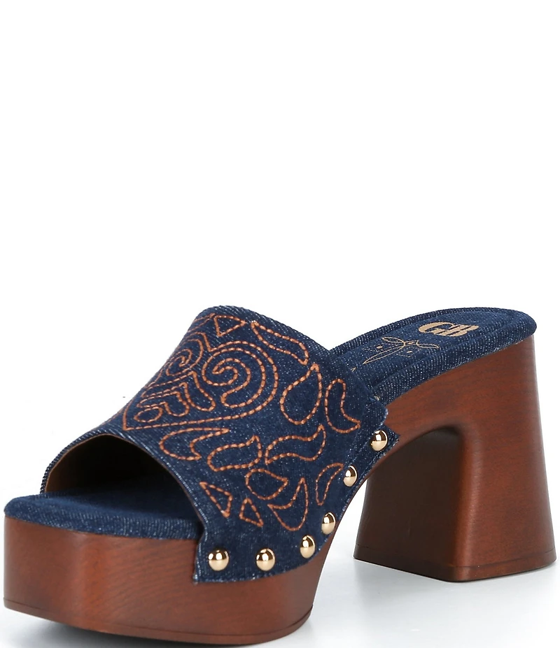GB Buck-Aroo 2 Denim Studded Wood Platform Sandals
