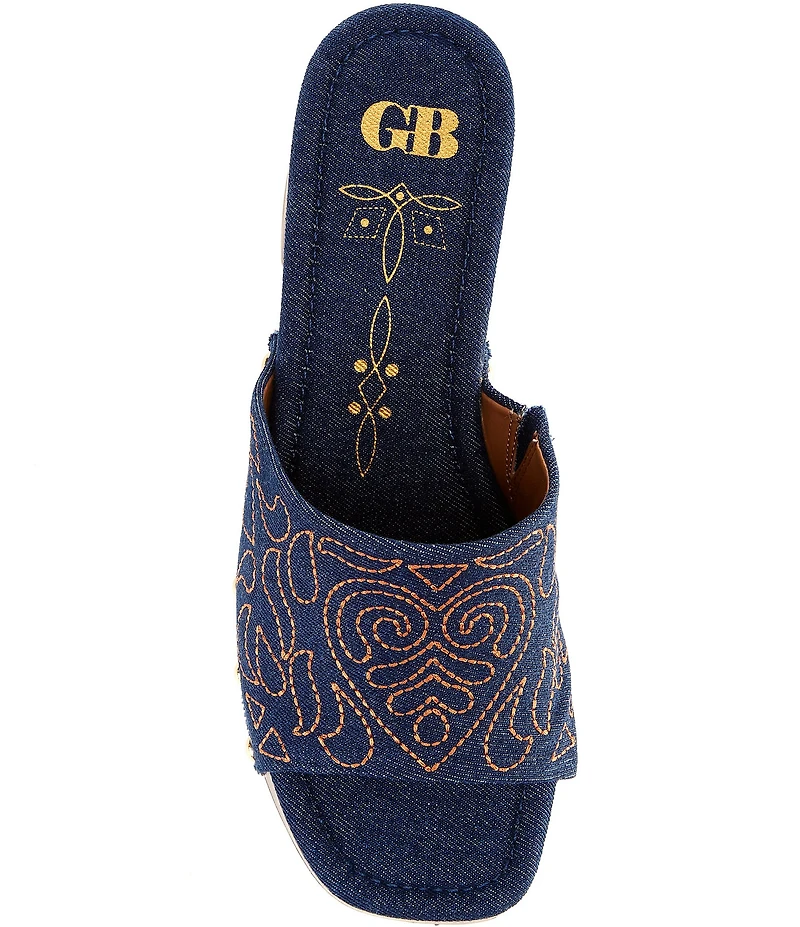 GB Buck-Aroo 2 Denim Studded Wood Platform Sandals