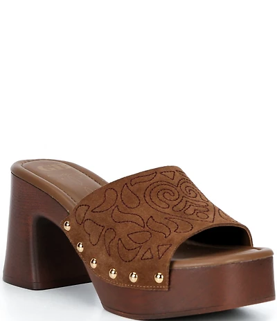 GB Buck-Aroo 2 Suede Studded Wood Platform Sandals