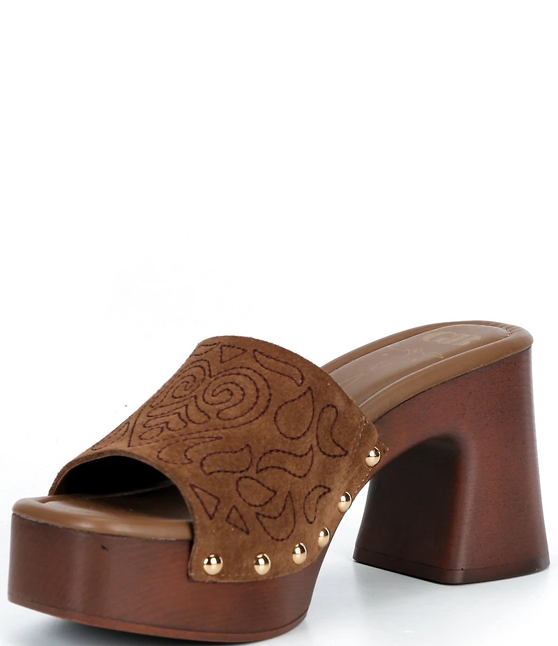 GB Buck-Aroo 2 Suede Studded Wood Platform Sandals